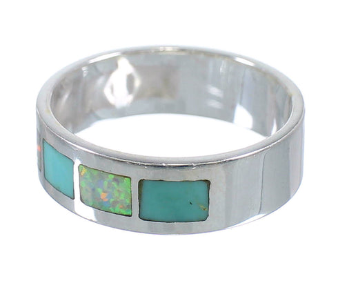 Southwest Turquoise Opal And Sterling Silver Jewelry Ring Size 8-1/4 VX58248